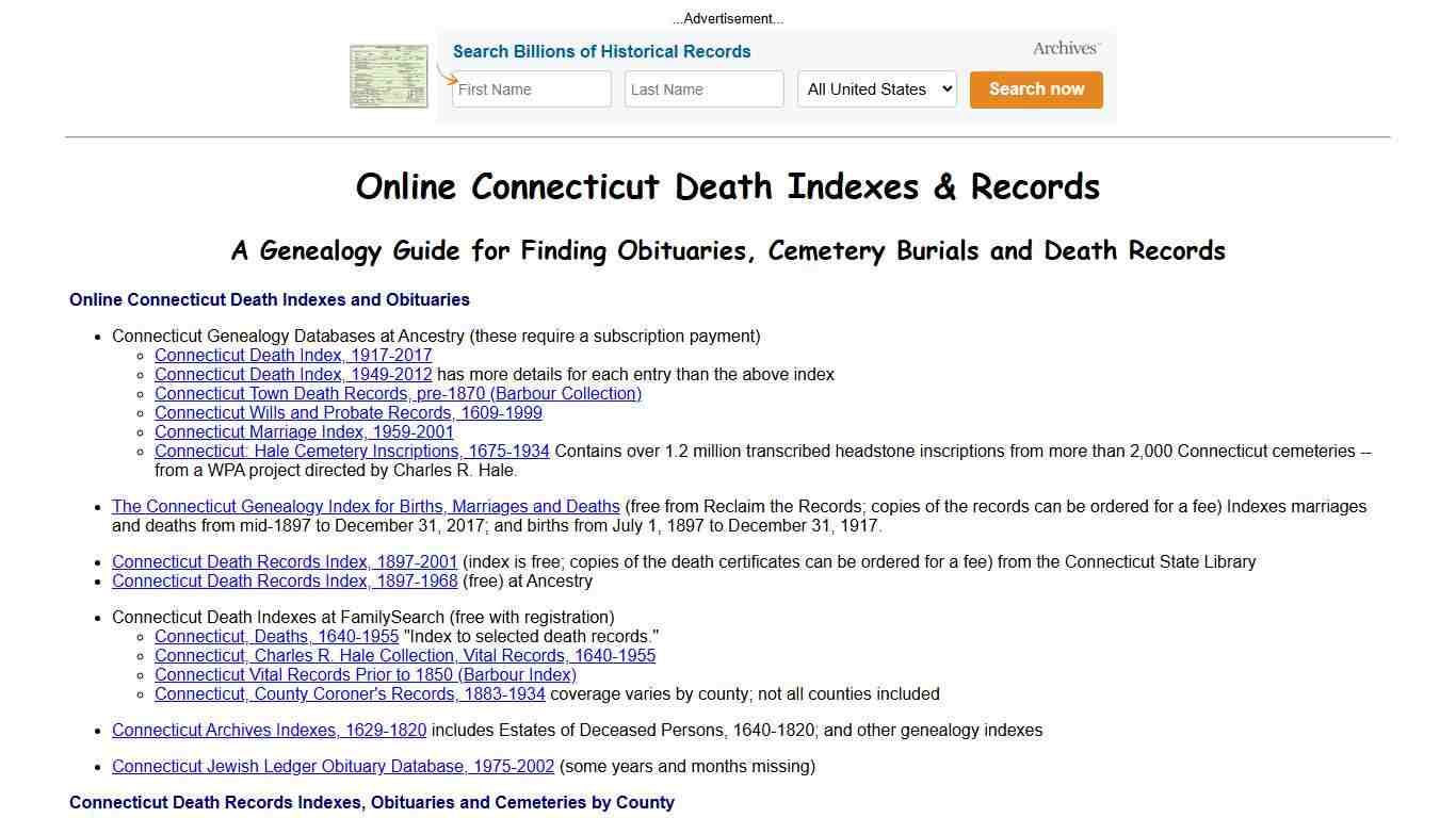 Online Connecticut Death Indexes, Records & Obituaries